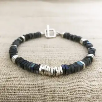 MEN'S LABRADORITE AND SILVER SQUARES BRACELET