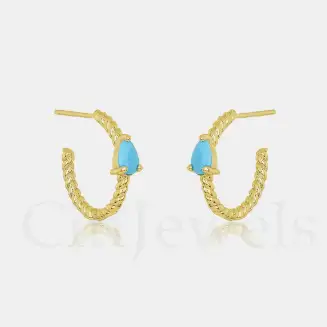 Gold Vermeil Turquoise Retro Chain Twist Earring Hoops