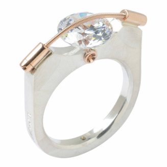 9mm TENSION SET CLEAR CZ IN STERLING SILVER AND 14k GOLD size 6 and 61/4 only