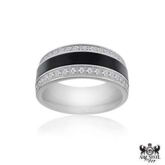 STAINLESS  STEEL , ENAMEL, AND 2 ROW OF CZ'S SIZE 10 8MM IN WIDTH