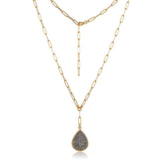 Glistening Grey Druzy Quartz Paperclip Necklace