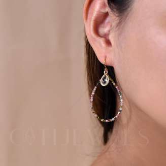 BEADED DROP AND CLEAR  QUARTZ STONE