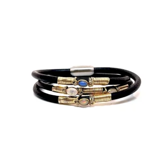 OPAL TRIPLE LEATHER BRACELET IN GOLD