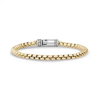 DETAILED CLASP ROUND BOX LINK BRACELET (4MM) GOLD AND STEEL 8"