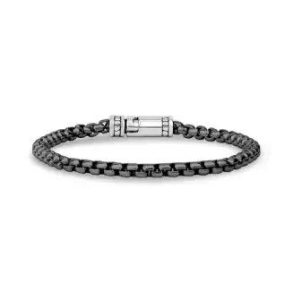 DETAILED CLASP ROUND BOX LINK BRACELET (4MM) BLACK STEEL 8"