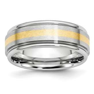 Cobalt 14k Gold Inlay Satin and Polished 8mm Band SIZE 11