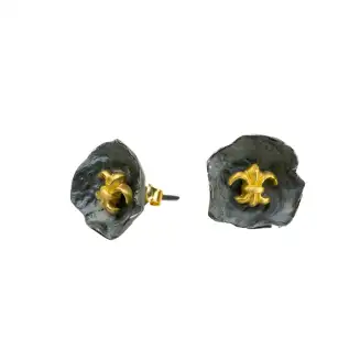 FLEUR DE LIS IN OXIDIZED SILVER AND GOLD VERMEIL BLACK & GOLD