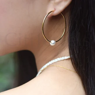 Big Hoop Earrings (40mm) w/ Pearl