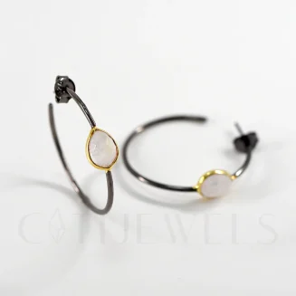 Small Hoop Single Moonstone Earrings