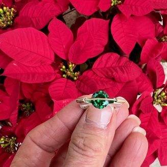 Sterling Silver and 14k Gold with 9 mm green Spinel