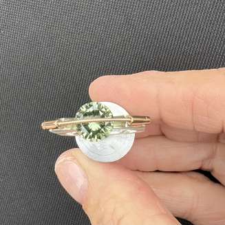 Tension set Silver/14k Gold Green Spinel ring size 8