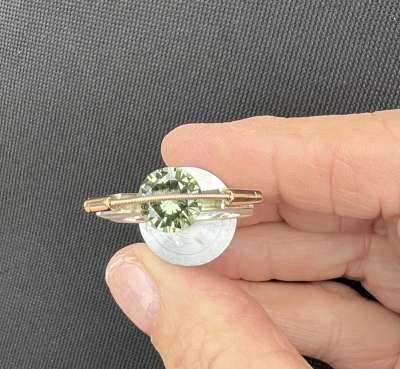 Tension set Silver/14k Gold Green Spinel ring size 8