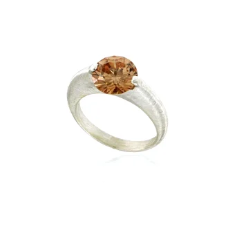 RING STERLING SILVER "GALACTIC" TALL OVAL BAND MATTE FINISH 9mm CHAMPAGNE CZ