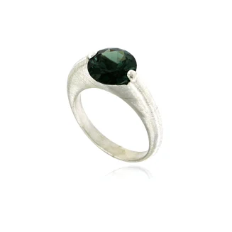 RING STERLING SILVER "GALACTIC" TALL OVAL BAND MATTE FINISH 9mm TOURMALINE GREEN CREATED SPINEL