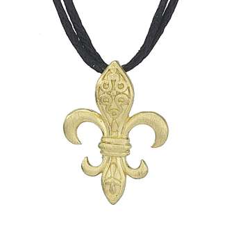 GOLD VERMEIL FLEUR DE LIS ON SILK CORD 17" IN LENGTH
