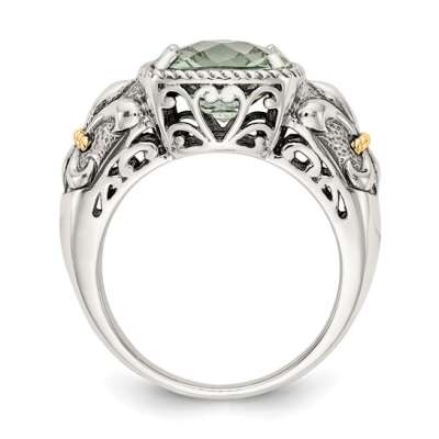 Sterling Silver with 14K Accent Antiqued Cushion Green Quartz Ring - Image 2