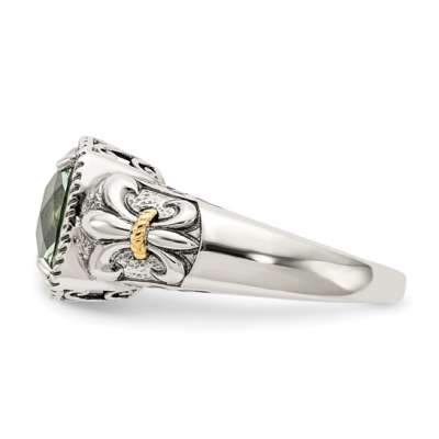 Sterling Silver with 14K Accent Antiqued Cushion Green Quartz Ring - Image 3