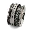 Sterling Silver Spinner ring with an oxidized finish and a flower pattern.
