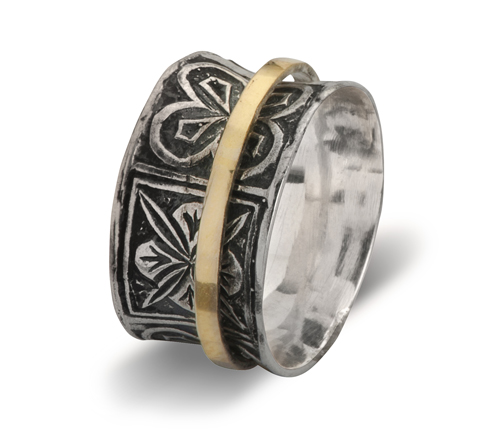 Sterling Silver and 9 K Yellow Gold Spinner Ring