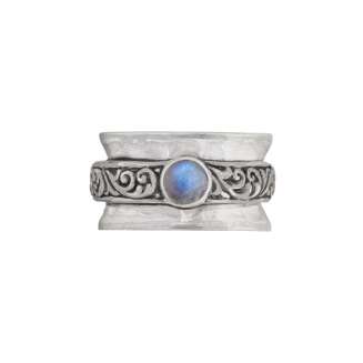 STERLING SILVER SPINNER RING WITH BEZEL SET MOONSTONE IN CENTER SIZE 6