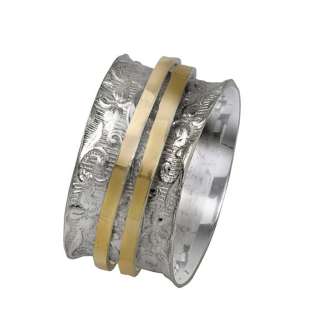 Silver Swirl Spinner Ring with 9K Yellow Gold