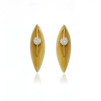 EARRINGS SILVER GOLD VERMEIL LEAVES, CZ UNDER WIRE, POST, 1 3/8"