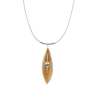 NECKLACE SILVER GOLD PLATED LEAF PENDANT 2.5" WITH CZ UNDER WIRE, STEEL WIRE 17", SILVER CLASP