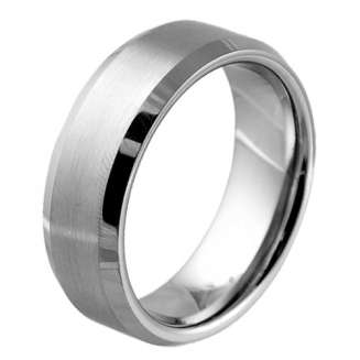 Tungsten Ring With Satin Finished Center. The Inside Of This Ring Is Constructed With A Comfort Fit Band And Polished Beveled Edges.  This Ring Is 8mm Wide.