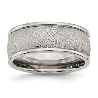 Stainless Steel Polished and Textured 9mm Rounded Edge Band SIZE 11