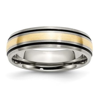 TITANIUM ANTIQUED AND BRUSHED WITH 14K GOLD INLAY GROOVED BAND