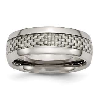 8mm High Polished Stainless Steel with Grey Carbon Fiber Inlay