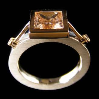 Sterling Silver and 14K Yellow Gold Princess cut Champagne CZ Ring  Size 7.5