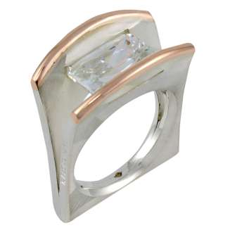 Sterling Silver and 14K Gold Wedge Design Ring w/Emerald Cut CZ