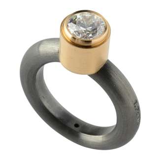 Sterling Silver w/14K Gold Bezel and Black Rhodium