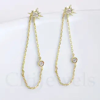 Starburst w/ Solitaire Bezel CZ Chain Earring