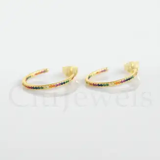 Half Hoop Inside-Out Multi-Color CZ Earrings (19.5mm)