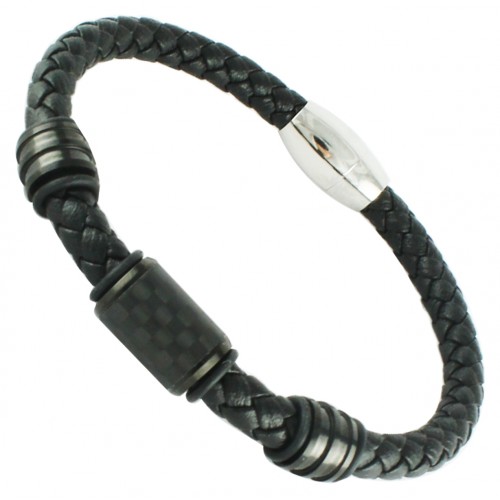 Leather bracelet for men with stainless steel magnetic closure
