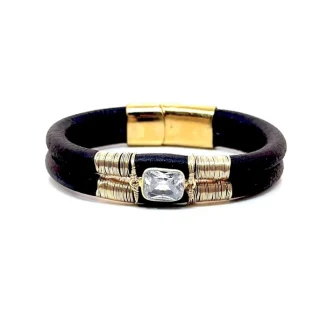 CZ Sparkly Double Thick Leather Bracelet