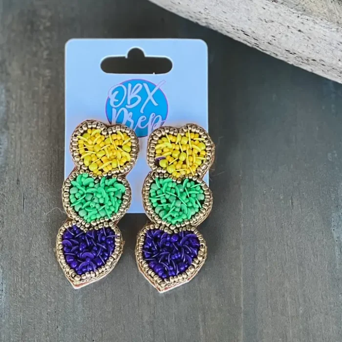 mardi gras heart earrings