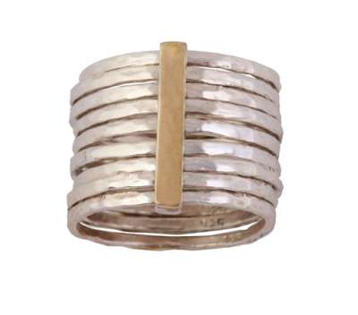 multiple silver ring with gold bar