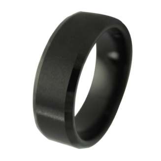 Wide Black Comfort Fit Tungsten Band with Brushed Center 8mm wide. SIZE 12