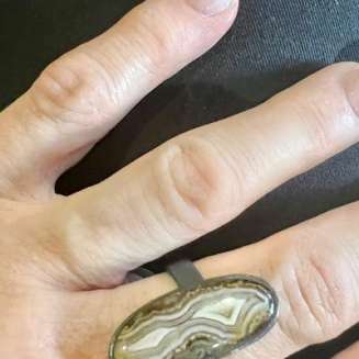Oxidized Sterling Silver and Agate ring (one of a Kind)