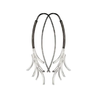 EARRINGS SILVER OXIDIZED BLACK "FEATHERS", OXIDIZED SILVER WIRE, 2 1/4"